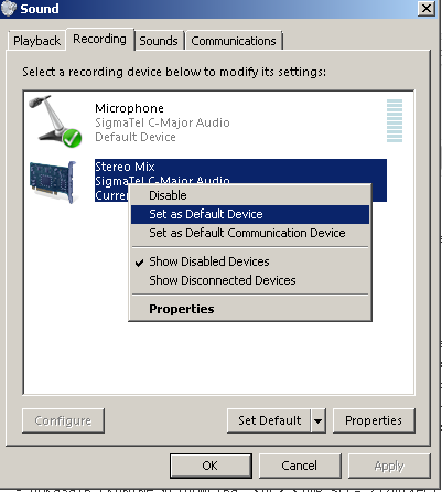 setting sound mixer as the default device