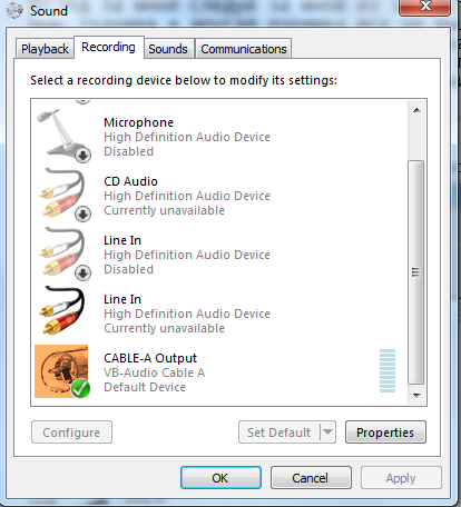 vbcable in recording tab